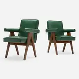 Committee chairs from High Court, Chandigarh, pair by Pierre Jeanneret, c. 1953, teak, leather upholstery, sold Jun 2025