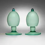 Napoleone Martinuzzi, Incamiciato table lamps model 9012, pair, c. 1930, lattimo glass, silver