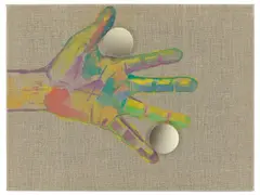 Jonathan Monk, Expressionistic Hand Holding Double Self Portrait, 2008, Gouache und Spiegelglas auf Leinwand