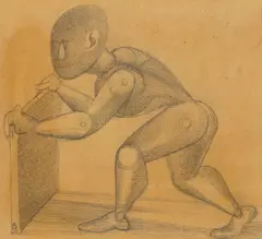 Gottfried Brockmann, Bewegungsstudie zu dem Bild „Kinderspiele, 1922, Bleistift auf Transparentpapier, auf Karton aufgezogen
