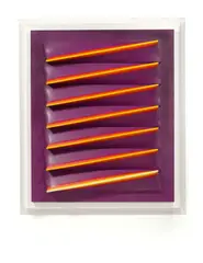 Axel Dick, 7-teiliges Wandobjekt für W. Gaul (aus der Bildreihe: Doppellicht und Torsionen), 1968, Kunstharz auf Leinen auf Holz