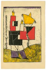 Ludwig Hirschfeld-Mack, Drachenfest Weimar, 1921, Lithografie, aquarelliert, auf leichtem Karton (Postkarte)
