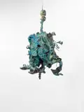 The swinging blue Migof by Bernard Schultze, 1965, Hängende Farbplastik: Öl, Draht, Textilien, Plastikmasse, sold May 2019