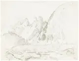 Otto Dix, Goggeien mit dem Säntis“ („Die Gogeien mit Säntis“), 1934, Silberstift auf grundiertem Papier