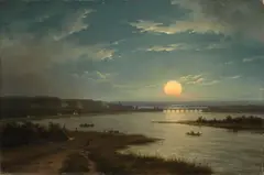 Dresden, um 1840, Landschaft mit untergehender Sonne, Um 1840, Öl auf Leinwand. Doubliert