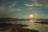Dresden, um 1840, Landschaft mit untergehender Sonne, Um 1840, Öl auf Leinwand. Doubliert