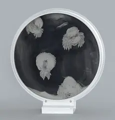 Davide Boriani, Ohne Titel (Objekt mit Magnet), 1965, Plexiglas, Aluminium, Elektromotor, Eisenstaub. Höhe: 33,5 cm (13 ¼ in.)