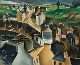 Rudolf Jacobi, Französisches Dorf am Hafen, 1927, Öl auf Leinwand