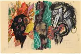 Markus Lüpertz, Jago, Desdemona und Otello, 1996, Aquarell, Farbkreiden und Tinte auf Papier (Druck einer Otello-Partitur)