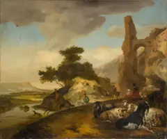 Jan Baptist Weenix, Landschaft mit Schafherde und Reitern, Um 1655, Öl auf Leinwand
