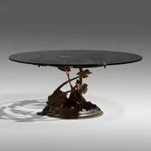 Dragon's Back dining table by Albert Paley, 1998, formed and fabricated steel, stainless steel, glass, sold Jan 2022