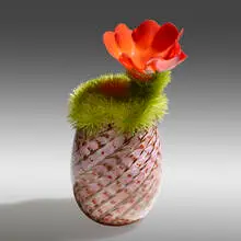 Cactus Blush by Flo Perkins, 2009, hand-blown glass, glass threads, sold Jan 2022