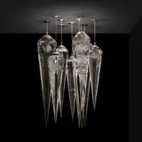 Jon Kuhn, Crystal chandelier, 2002, ground, polished, and laminated glass, brushed steel