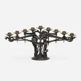 Albert Paley, Menorah, 1999, forged and fabricated steel with a blackened patina, removable brass bobeches (collars)