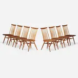 New chairs, set of eight by George Nakashima, 1954-55, 1978, cherry, hickory, sold Jan 2022
