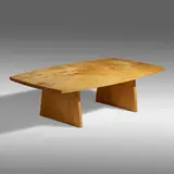 Rare Boat-Shaped coffee table by George Nakashima, 1978, tiger maple, elm, sold Jan 2022