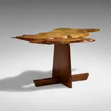 Minguren I end table by George Nakashima, 1984, English walnut, laurel, American black walnut, sold Jan 2022