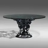 Breakfast table by Albert Paley, 2006, forged and fabricated steel with a blackened finish, glass, sold Jan 2022