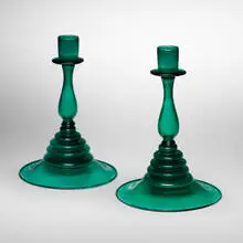 Rare Soffiato candlesticks, pair by Vittorio Zecchin, soffiato glass, sold Jun 2025