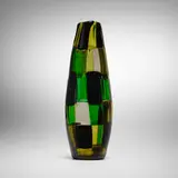 Pezzato Americano vase, model 4393 by Fulvio Bianconi, c. 1951, polychrome patchwork glass, sold Jun 2025