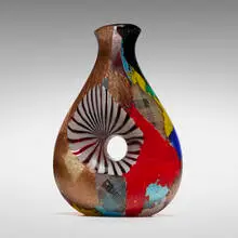 Dino Martens, Oriente vase, model 3125, 1952, internally decorated polychrome patchwork glass with copper inclusions, pinwheel and filigrana