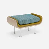 Alexander Girard, Girard Group ottoman, 1967, vinyl, upholstery, cast aluminum