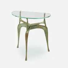 attribution Dan Johnson, Occasional table, c. 1958, cast bronze with applied patina, glass