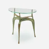 attribution Dan Johnson, Occasional table, c. 1958, cast bronze with applied patina, glass