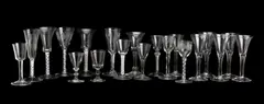 Twenty various drinking glasses, Mostly 18th century
