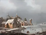 Dutch School, Ice skating on the the lake