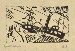Raddampfer by Lyonel Feininger, 1918, Holzschnitt auf dünnem Papier, sold Jun 2016