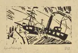 Lyonel Feininger, Raddampfer, 1918, Holzschnitt auf dünnem Papier