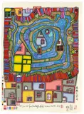 Wasserende am Dach by Friedensreich Hundertwasser, 1987, Farbholzschnitt auf Japan, sold Jun 2016
