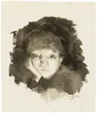 Julie Delance-Feurgard, Selbstportrait, Tuschpinsel auf Aquarellpapier