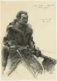 Lovis Corinth, Rudolf Rittner im letzten Akt des Florian Geyer, 1906, Kreide auf Papier