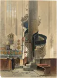 Carl Graeb, Die Kanzel von St. Georg in Nördlingen, 1876, Aquarell auf Papier