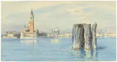 Carl Werner, Blick auf Venedig, 1854, Aquarell auf genarbtem Papier