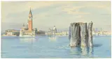 Carl Werner, Blick auf Venedig, 1854, Aquarell auf genarbtem Papier
