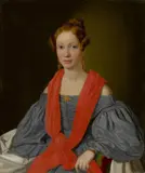 Gustav Adolph Hennig, Bildnis der Anna Thecla Kraft mit rotem Schal. (Vor) 1836, Öl auf Leinwand