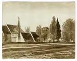 Franz Innocenz Josef Kobell, Häuser am Feldrand, Pinsel in Sepia auf Bütten (Wasserzeichen: G.)