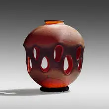 Urn by William Morris, 1999, hand-blown glass, braided cord, sold Jan 2022
