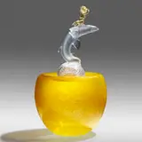 Dale Chihuly, Putto Sitting on Shark Resting on Orange Yellow Vessel