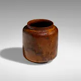 Gertrud and Otto Natzler, Cylindrical vase form with narrowing rim, c. 1960, earthenware with Orange Red glaze