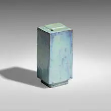 Rectangular monolith with fragmented top by Otto Natzler, 1977, earthenware with Blue Nocturne Reduction Fired glaze, sold Jan 2022