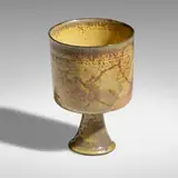 Gertrud and Otto Natzler, Cylindrical chalice with curved base, 1969, earthenware with Ivory Celadon Reduction Fired glaze with melt-fissures and fire marks