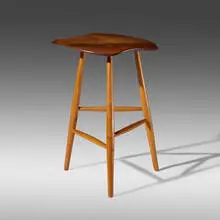 Stool by Wharton Esherick, 1970, walnut, hickory, sold Jan 2022