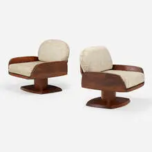 Robert Whitley, Lounge chairs, pair, c. 1975, walnut, upholstery