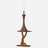 Robert Whitley, Table lamp and occasional table, c. 1975, 2008, carved and sculpted walnut
