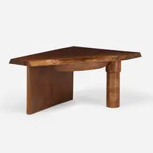 Coffee table by Robert Whitley, 1999, walnut, burl wood, sold Jan 2022