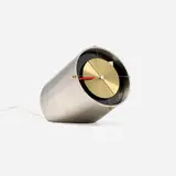 Clocknik table clock, model 2270B by George Nelson & Associates, 1959, stainless steel, brass, lacquered aluminum, steel wire, sold Apr 2025